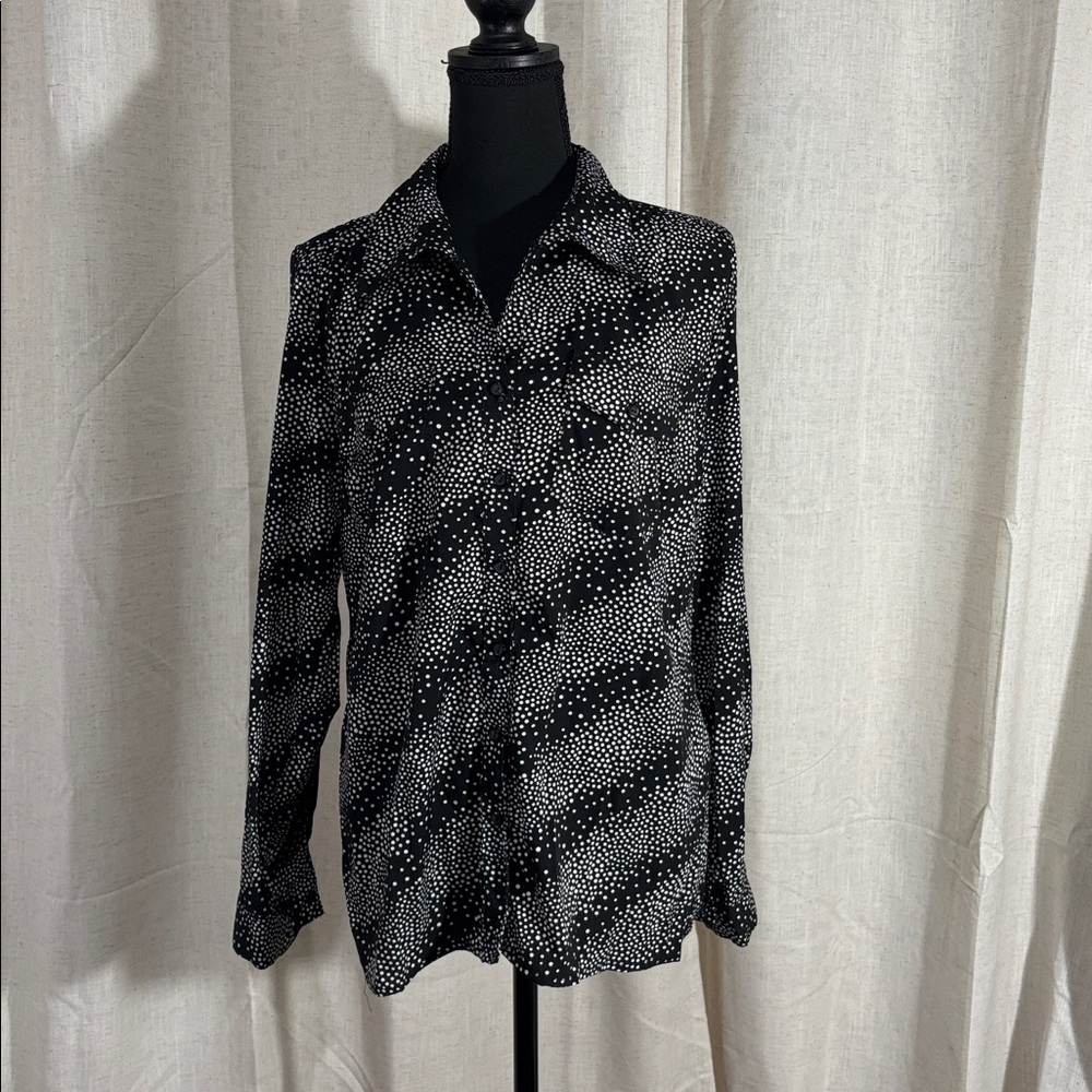 Notations Womens Black Blouse with White Dots